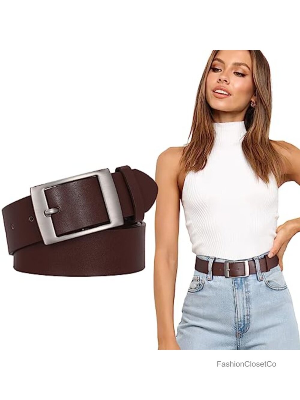 Women's Faux Leather Wide Waist Belt Pin Buckle 1.5"